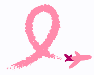 a pink ribbon and a plane