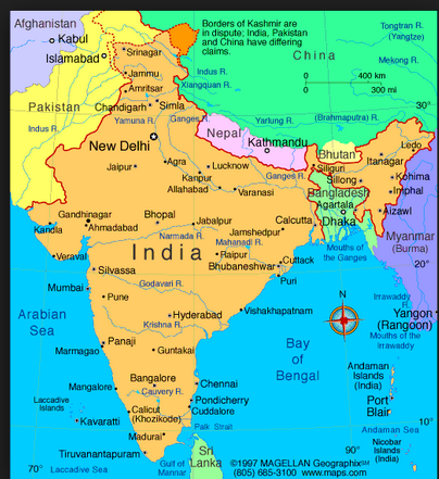 a map of india with black text