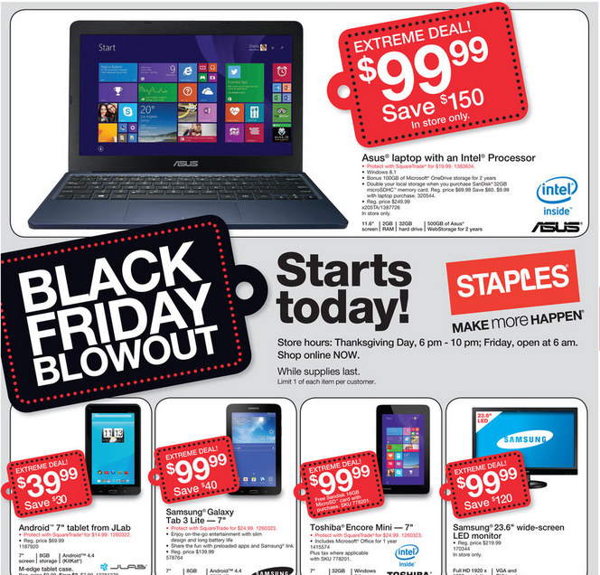 a black and red advertisement with a laptop and a phone
