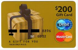 a gift card with a box and a black ribbon