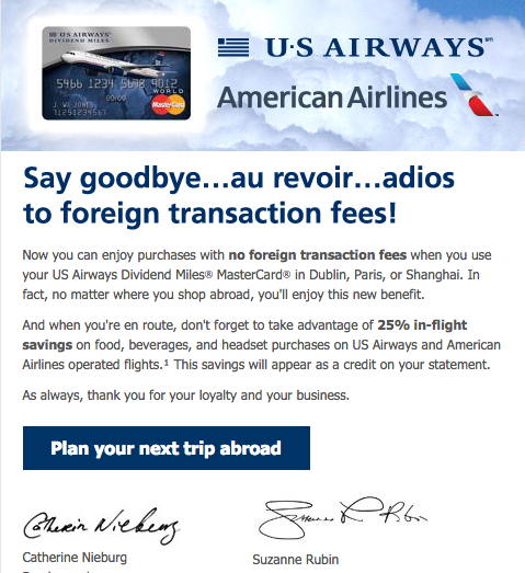 No More Foreign Transaction Fee with US Airways Credit Card