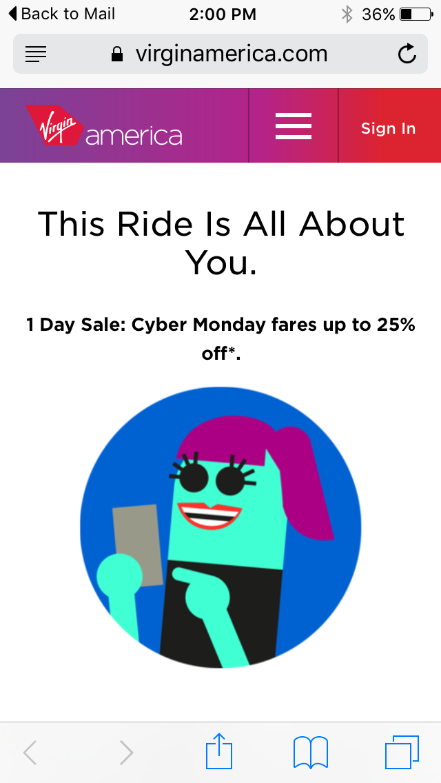 25% off Virgin America Flights with Cyber Monday