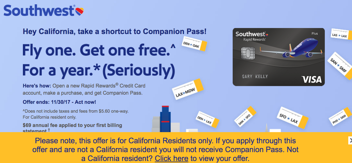 Southwest Companion Pass for All California Residents!! Deals We Like