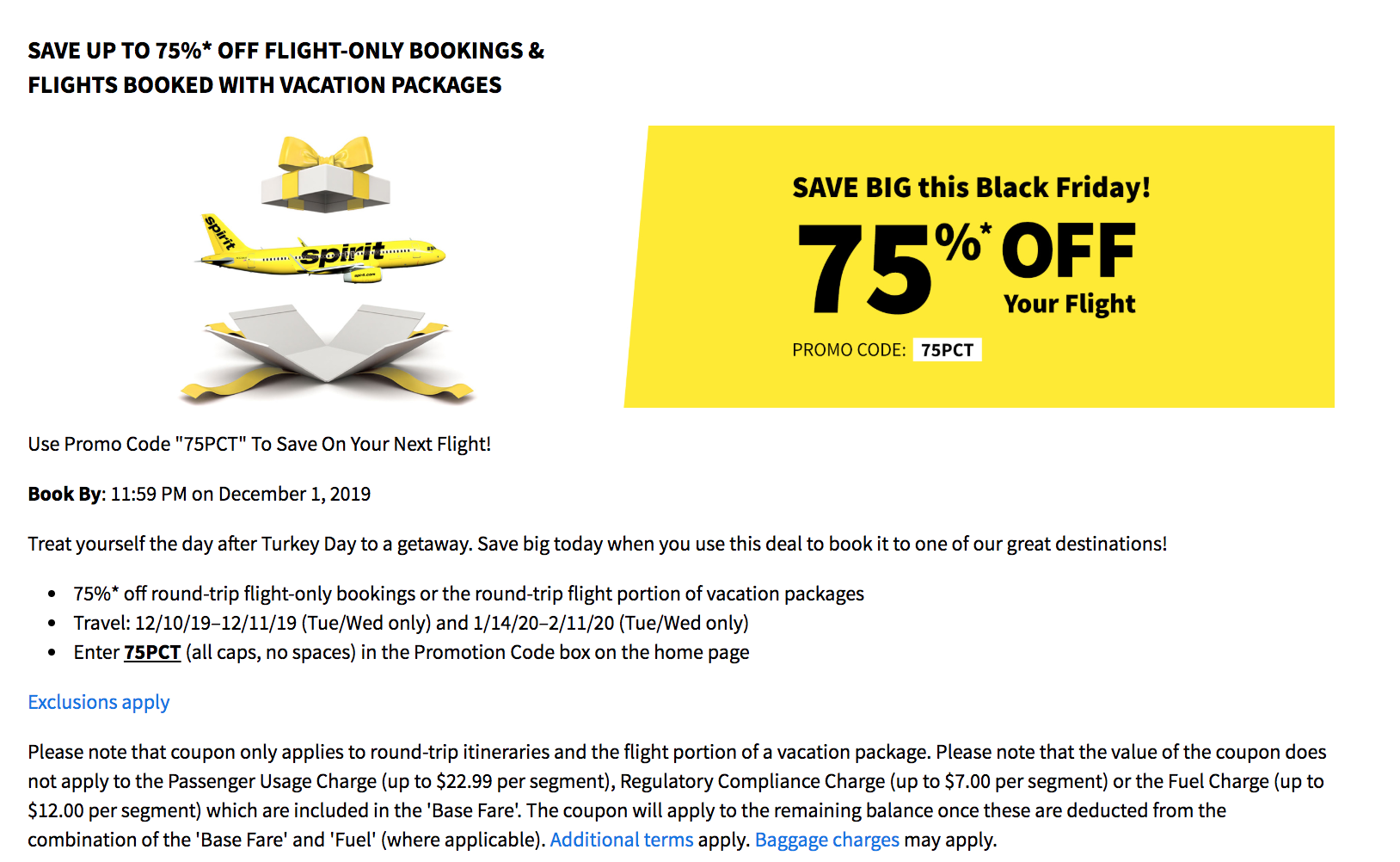 Spirit Black Friday is Here 75 off Airfare on Select Routes