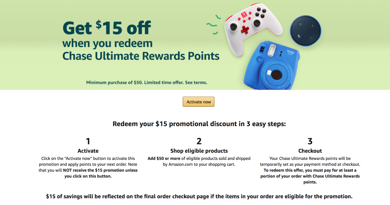 Amazon Discount Save 15 by Using 1 Chase Ultimate Reward