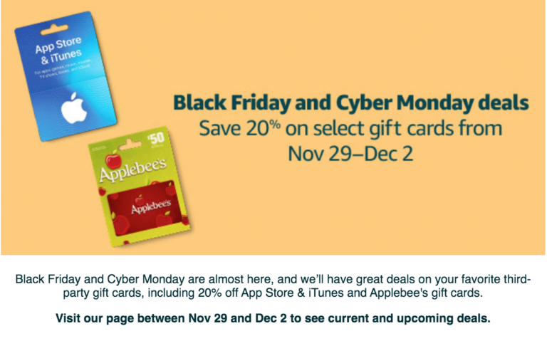 Cyber Monday Deal 20 off Many ThirdParty Gift Cards at