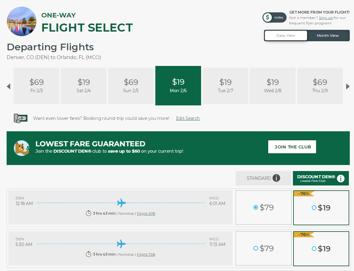 a screenshot of a flight selection